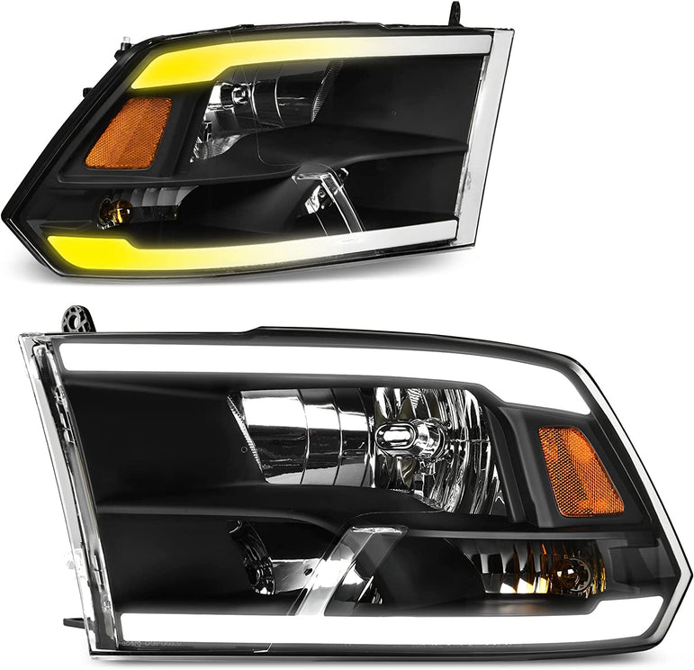 AUTOSAVER88: Montaje de faros delanteros compatible con Dodge Ram 4 puertas 1500 2500 3500, modelo 2009 a 2018. Faro de repuesto para Pickup. Color Negro. Lentes con carcasa transparente. - JSI Racing 