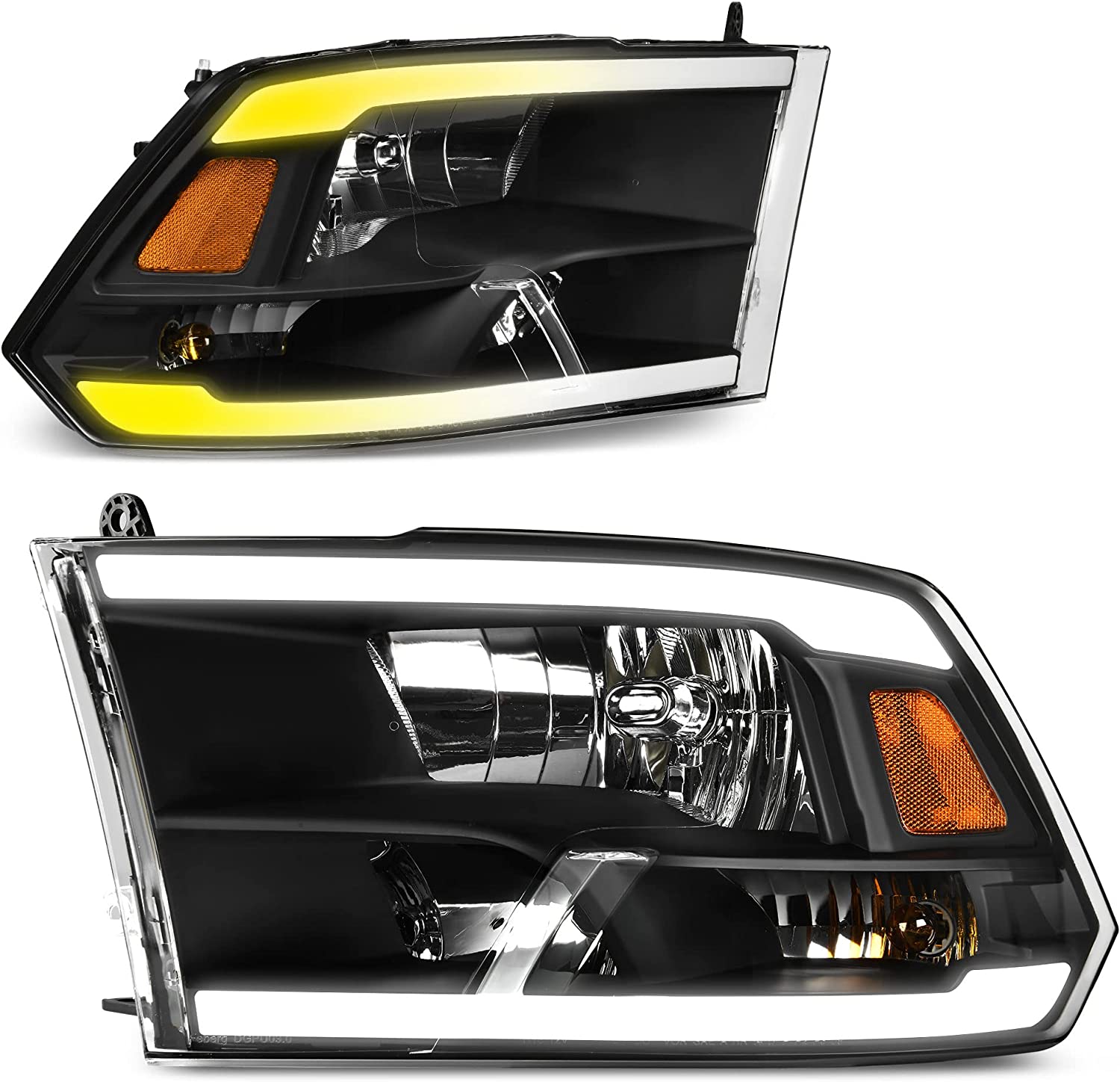 AUTOSAVER88: Montaje de faros delanteros compatible con Dodge Ram 4 puertas 1500 2500 3500, modelo 2009 a 2018. Faro de repuesto para Pickup. Color Negro. Lentes con carcasa transparente. - JSI Racing 