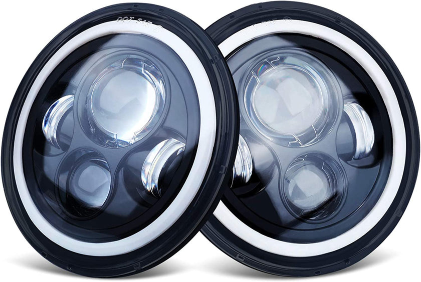 7 Inch H6024 Round LED Headlights Black High Low Sealed Beam H4h13 Adapter Compatible With Jeep Wrangler Jk Tj Lj Cj Hummber H1 H2 Pair - JSI Racing 