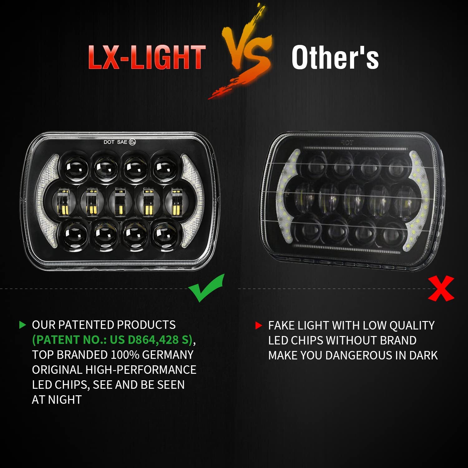 Lxlight Pair 5x7 6x7 High Low Beam LED Headlights Compatible With Jeep Wrangler Yj Cherokee Xj H6054 H6054ll 69822 6052 6053 Angel Eyes Drl Black 105w - JSI Racing 