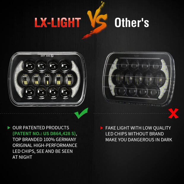 Lxlight Pair 5x7 6x7 High Low Beam LED Headlights Compatible With Jeep Wrangler Yj Cherokee Xj H6054 H6054ll 69822 6052 6053 Angel Eyes Drl Black 105w - JSI Racing 