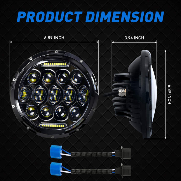 Aaiwa 7 Inch Round LED Headlight Daytime Running Light Dlr High Low Beam For Car Motorcycle With H4 H13 Adapter 2 Pack - JSI Racing 