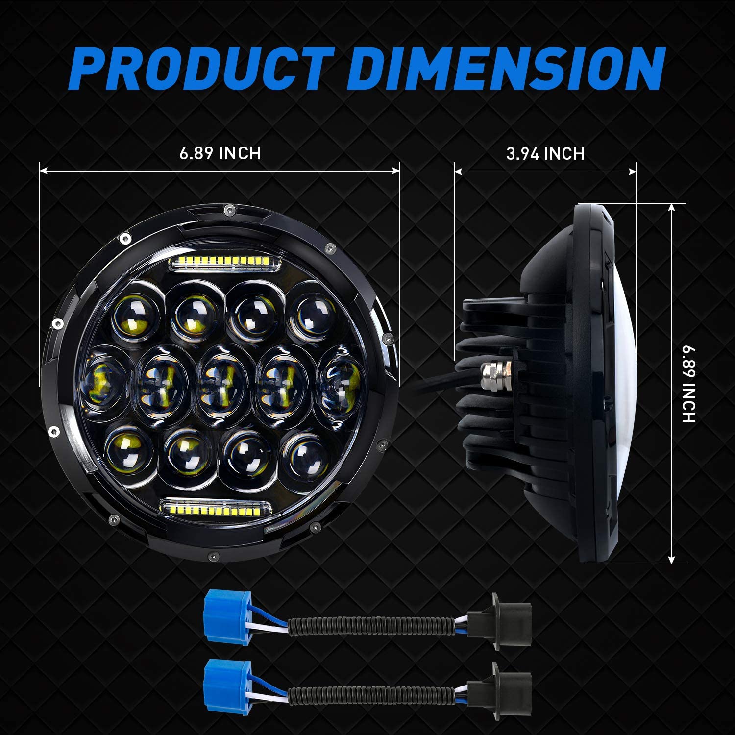 Aaiwa 7 Inch Round LED Headlight Daytime Running Light Dlr High Low Beam For Car Motorcycle With H4 H13 Adapter 2 Pack - JSI Racing 