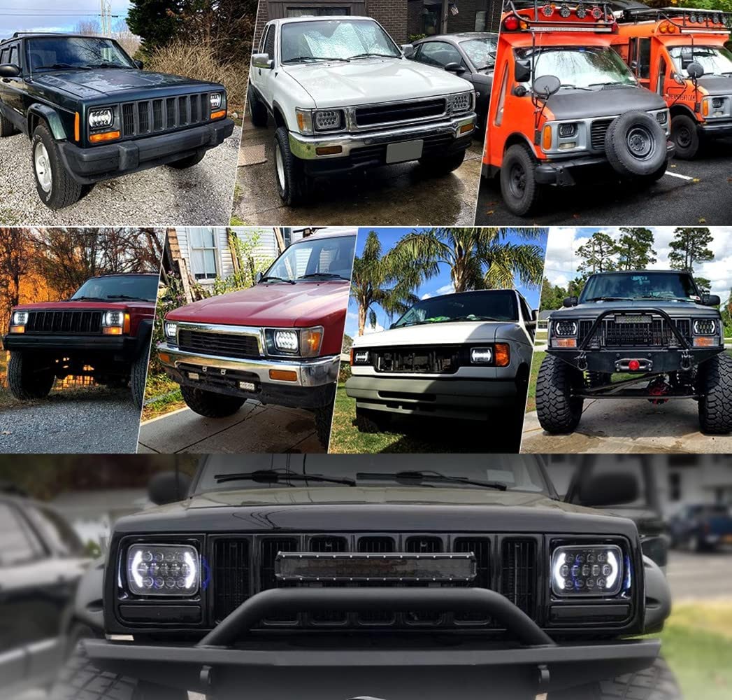 Lxlight Pair 5x7 6x7 High Low Beam LED Headlights Compatible With Jeep Wrangler Yj Cherokee Xj H6054 H6054ll 69822 6052 6053 Angel Eyes Drl Black 105w - JSI Racing 