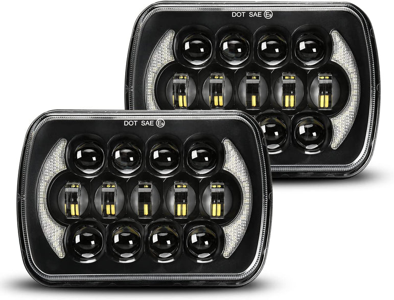 Lxlight Pair 5x7 6x7 High Low Beam LED Headlights Compatible With Jeep Wrangler Yj Cherokee Xj H6054 H6054ll 69822 6052 6053 Angel Eyes Drl Black 105w - JSI Racing 