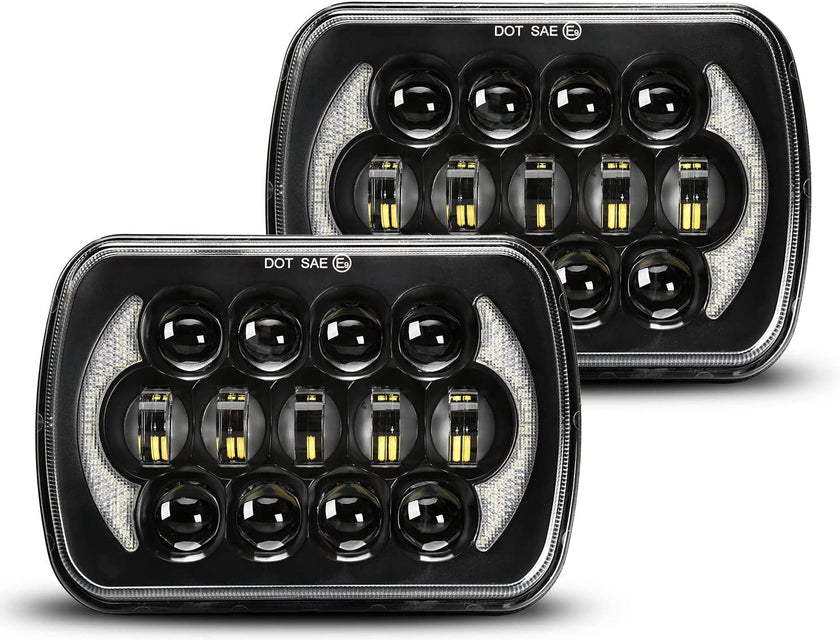 Lxlight Pair 5x7 6x7 High Low Beam LED Headlights Compatible With Jeep Wrangler Yj Cherokee Xj H6054 H6054ll 69822 6052 6053 Angel Eyes Drl Black 105w - JSI Racing 