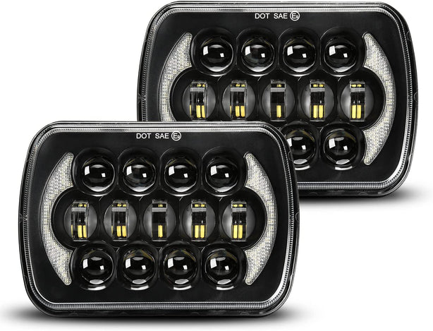 Lxlight Pair 5x7 6x7 High Low Beam LED Headlights Compatible With Jeep Wrangler Yj Cherokee Xj H6054 H6054ll 69822 6052 6053 Angel Eyes Drl Black 105w - JSI Racing 