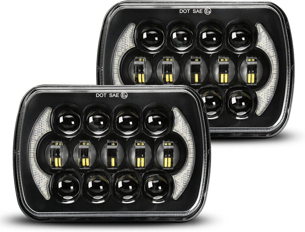 Lxlight Pair 5x7 6x7 High Low Beam LED Headlights Compatible With Jeep Wrangler Yj Cherokee Xj H6054 H6054ll 69822 6052 6053 Angel Eyes Drl Black 105w - JSI Racing 