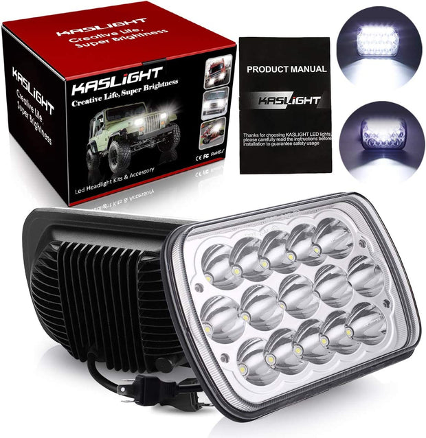 H5054 Kaslight 5x7 LED Headlights 7x6 Highlow Beam Sealed H4 9003 6054 Socket For Jeep Wrangler Yj Xj S10 Pickup Chevy Blazer Express Vancherokee Truck Ford E250 - JSI Racing 