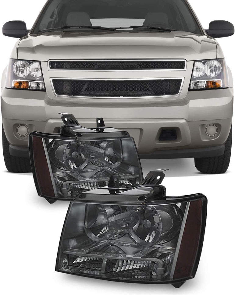 Akkon For 0713 Suburban Tahoe Avalanche Chrome Clear Headlights Direct Replacement Left Right - JSI Racing 