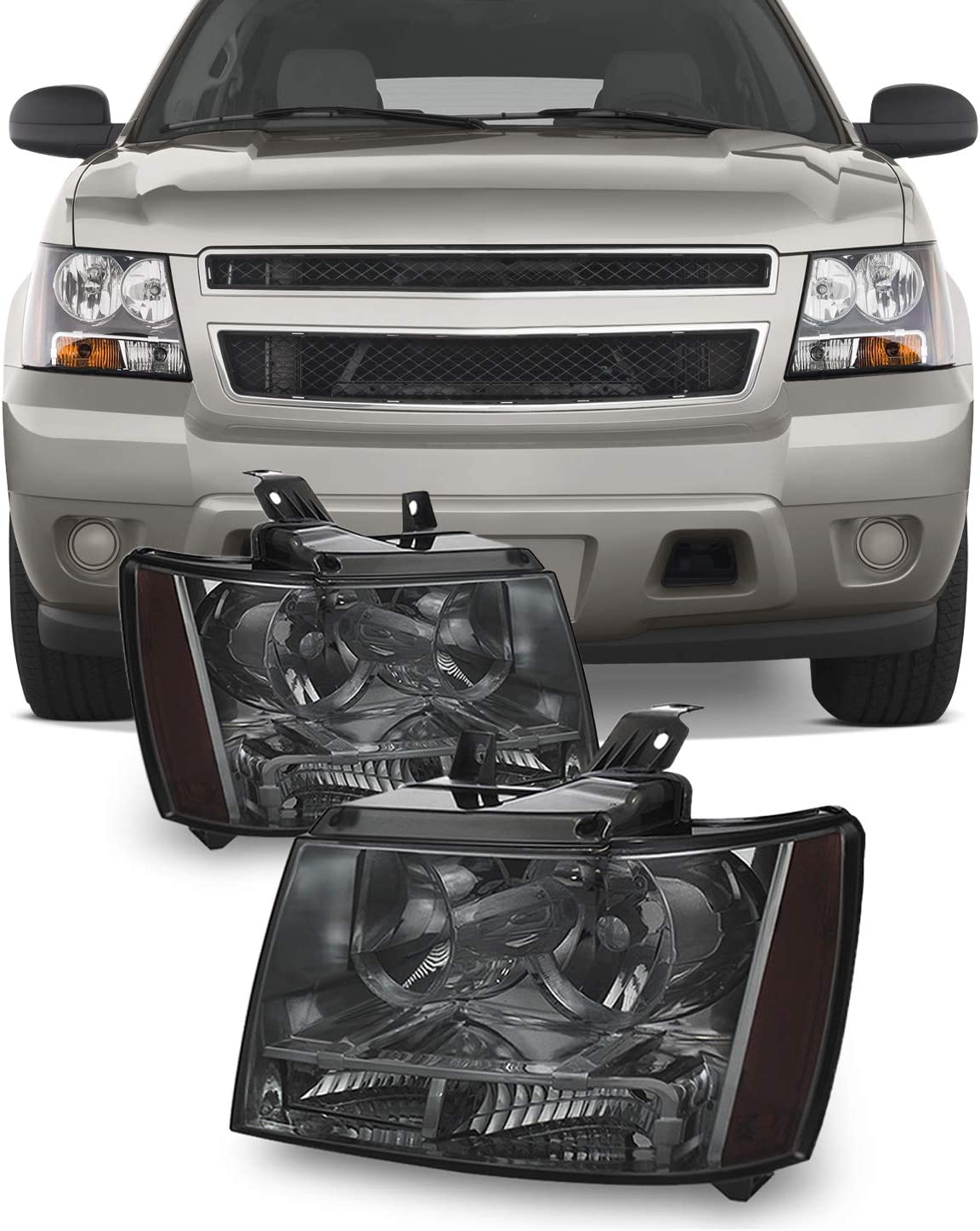 Akkon For 0713 Suburban Tahoe Avalanche Chrome Clear Headlights Direct Replacement Left Right - JSI Racing 