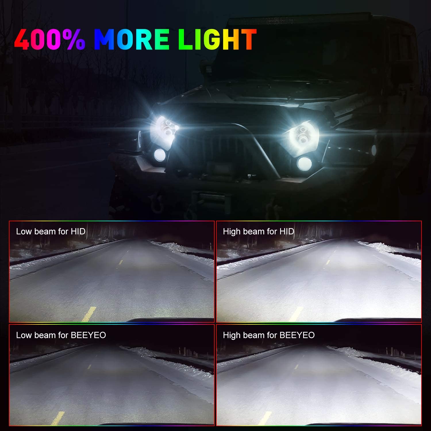 1997-2018 Jeep Wrangler 7 Inch RGB Halo Headlights And Fog Lights Bluetooth Color Control Dot Kits For 19972018 Jk Jku Tj Ljw Ring Drl Amber Turn Signal hi/lo Beam Multicolor - JSI Racing 