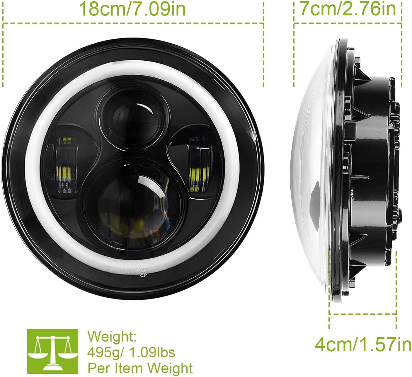 Moclever Round Halo LED Headlight 2pcs 7 Inch Headlights 6000 Lumens Offroad Light Angle Eyes Compatible With Jep Wrangler Tj Jk Cj H4 To H13 Adapter Plug And Play - JSI Racing 