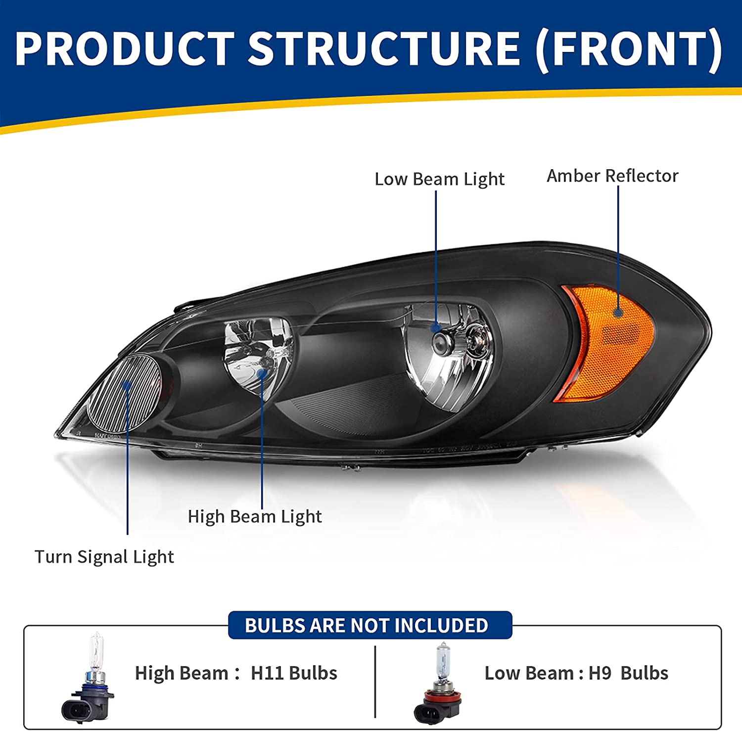 Autosaver88 Headlight Assembly Compatible With 20062013 Chevy Impala 06 07 Monte Carlo Replacement Headlamp Black Housing Amber Reflector Clear Lens A Oe - JSI Racing 
