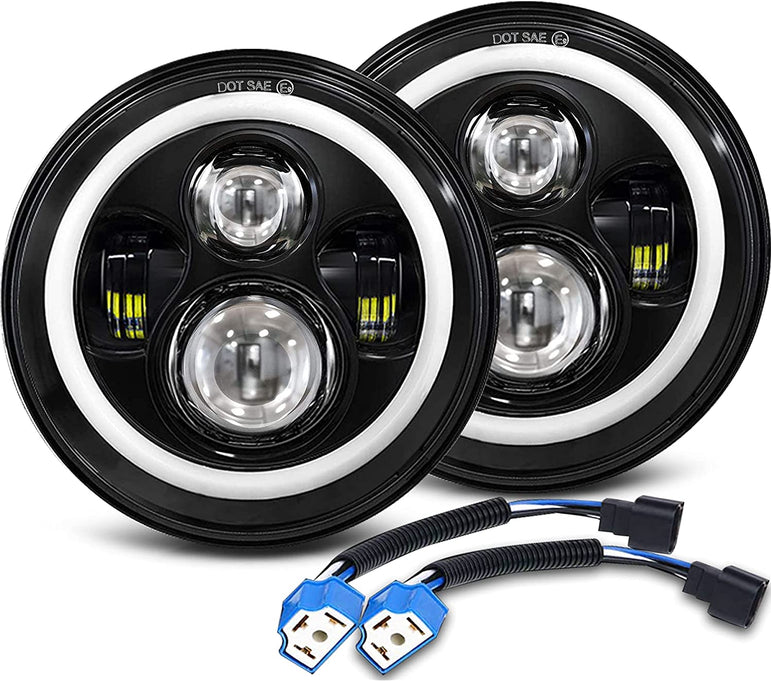 MGLLIGHT 7 Inch Round LED Headlights Halo Angel Eyes DRL Amber Turn Signal Lights H6024 High/Low Sealed Beam LED Headlights Compatible with Jeep Wrangler JK LJ CJ TJ with H4 H13 Adapter, 2PCS - JSI Racing 