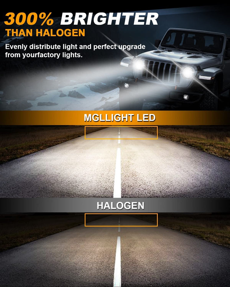 MGLLIGHT 7 Inch Round LED Headlights Halo Angel Eyes DRL Amber Turn Signal Lights H6024 High/Low Sealed Beam LED Headlights Compatible with Jeep Wrangler JK LJ CJ TJ with H4 H13 Adapter, 2PCS - JSI Racing 