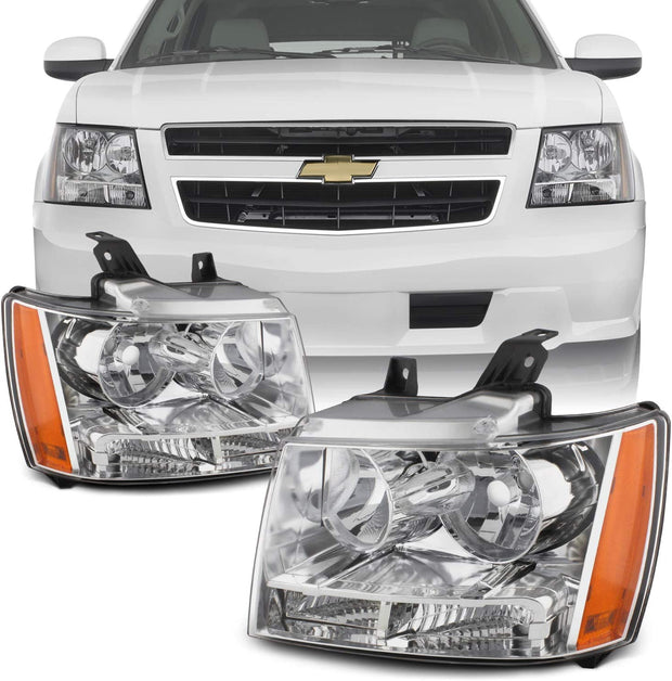 Akkon For 0713 Suburban Tahoe Avalanche Chrome Clear Headlights Direct Replacement Left Right - JSI Racing 