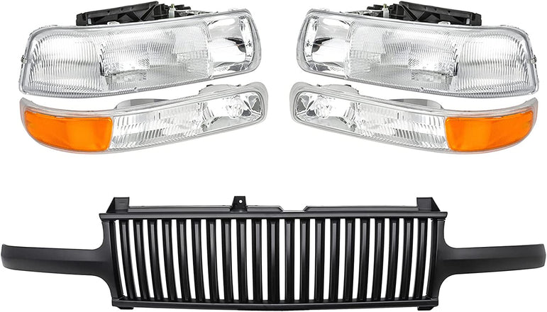 A&P 4PC Chrome Headlight Assembly Clear Lens for Chevy 00-06 Tahoe Suburban 1500 2500/99-02 Silverado 1500 2500/01-02 Silverado 1500HD 2500HD 3500 - JSI Racing 
