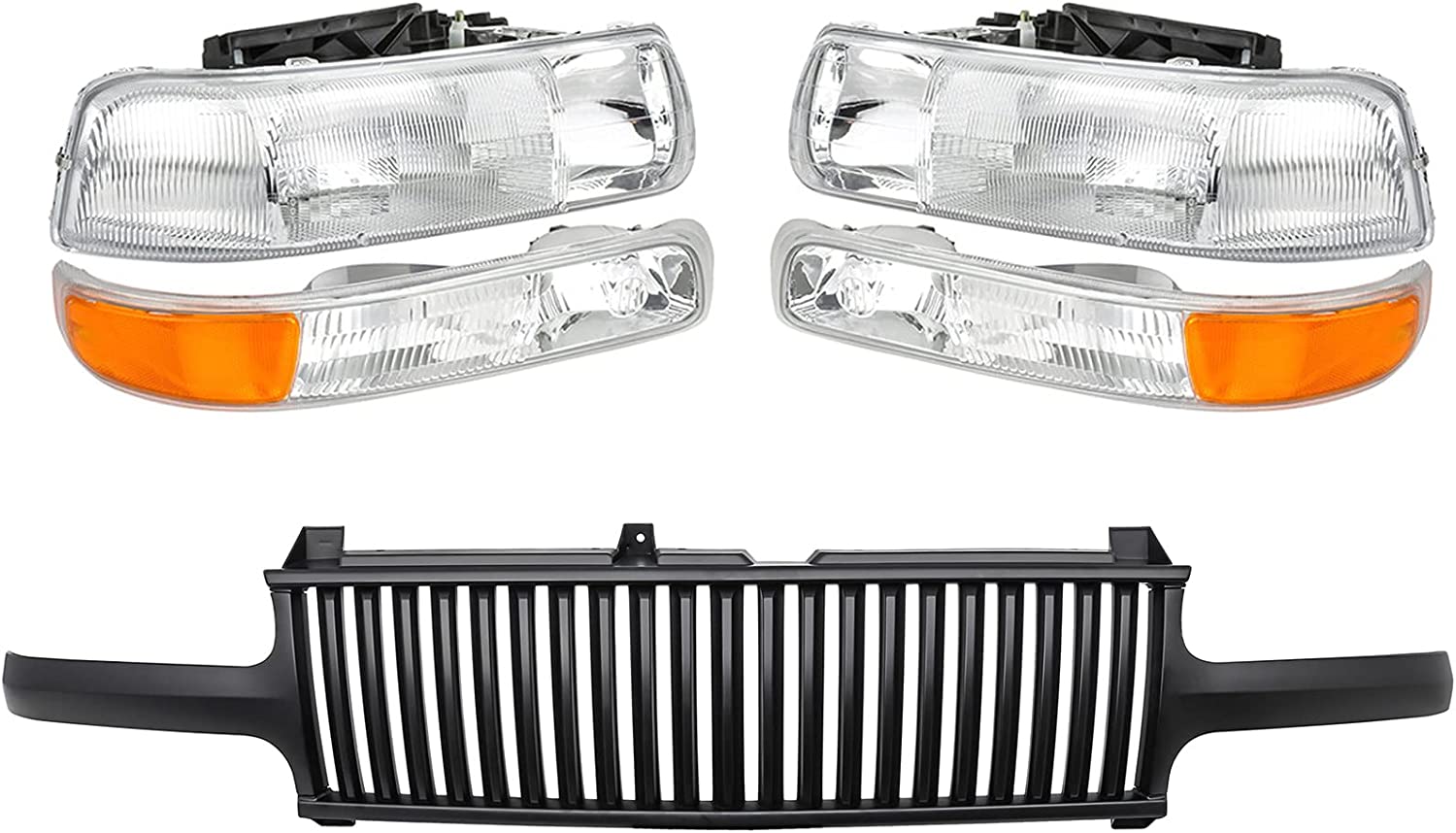 A&P 4PC Chrome Headlight Assembly Clear Lens for Chevy 00-06 Tahoe Suburban 1500 2500/99-02 Silverado 1500 2500/01-02 Silverado 1500HD 2500HD 3500 - JSI Racing 