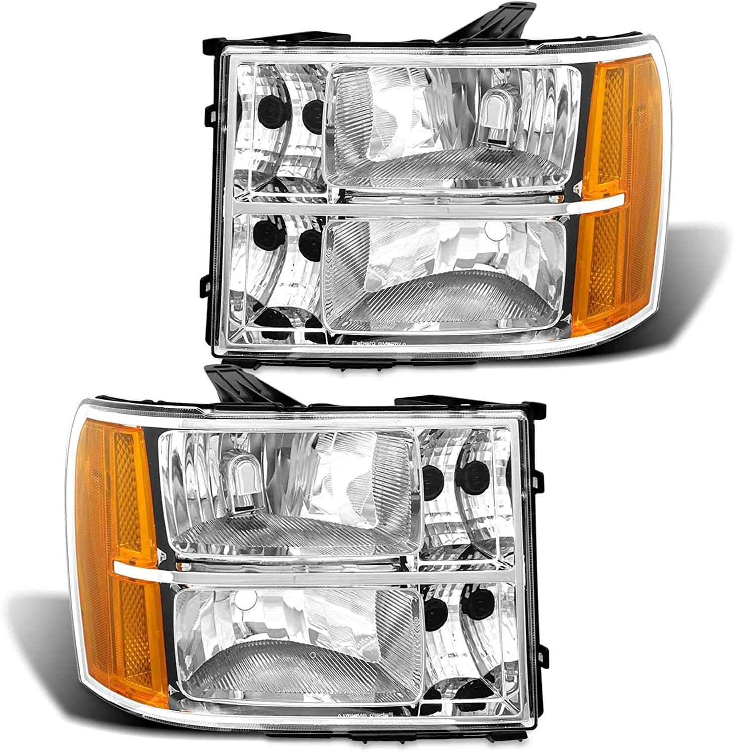 2007-2014 Sierra Headlight Assembly Compatible With Gmc 1500 0714 2500hd 3500hd Chrome Housing Amber Reflector Replacement Left And Right - JSI Racing 
