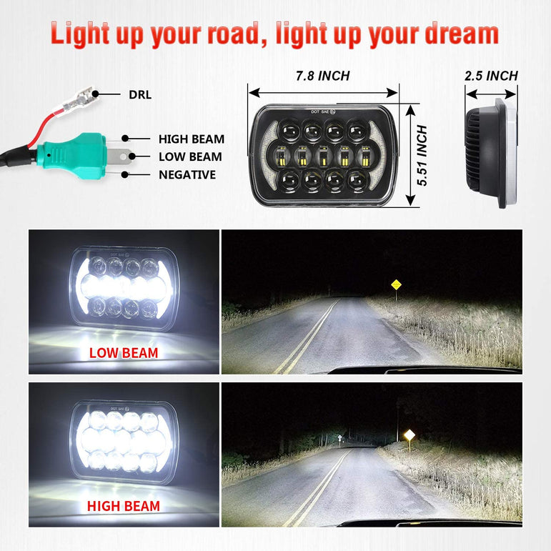 Lxlight Pair 5x7 6x7 High Low Beam LED Headlights Compatible With Jeep Wrangler Yj Cherokee Xj H6054 H6054ll 69822 6052 6053 Angel Eyes Drl Black 105w - JSI Racing 