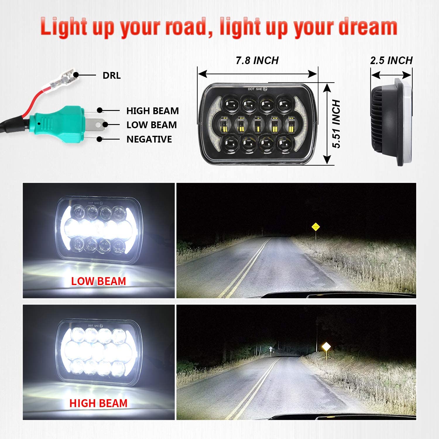 Lxlight Pair 5x7 6x7 High Low Beam LED Headlights Compatible With Jeep Wrangler Yj Cherokee Xj H6054 H6054ll 69822 6052 6053 Angel Eyes Drl Black 105w - JSI Racing 