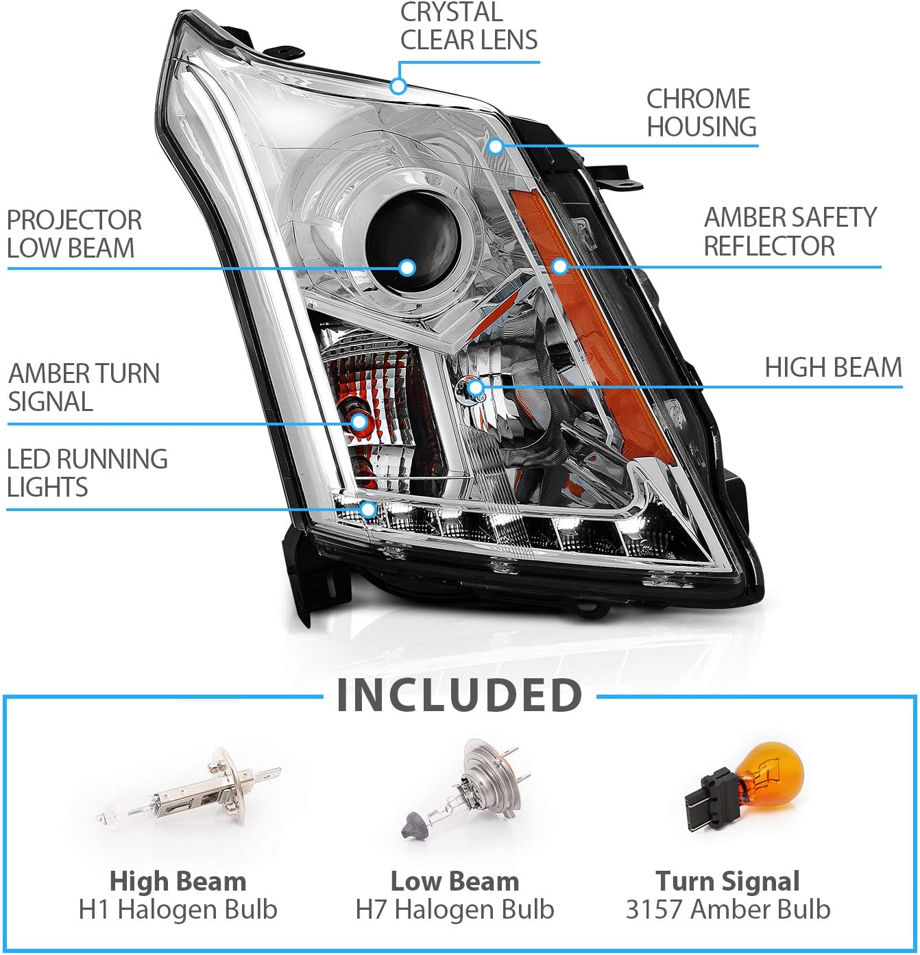 Amerilite Chrome Projector Replacement Headlights LED Boards For 20102016 Cadillac Srx Version Only Passenger And Driver Side - JSI Racing 