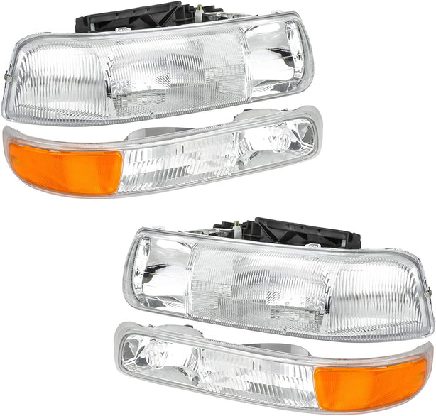 A&P 4PC Chrome Headlight Assembly Clear Lens for Chevy 00-06 Tahoe Suburban 1500 2500/99-02 Silverado 1500 2500/01-02 Silverado 1500HD 2500HD 3500 - JSI Racing 