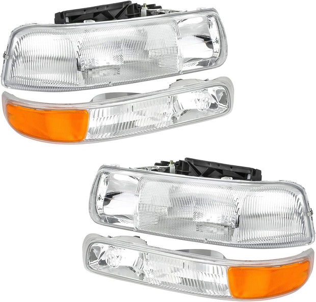 A&P 4PC Chrome Headlight Assembly Clear Lens for Chevy 00-06 Tahoe Suburban 1500 2500/99-02 Silverado 1500 2500/01-02 Silverado 1500HD 2500HD 3500 - JSI Racing 