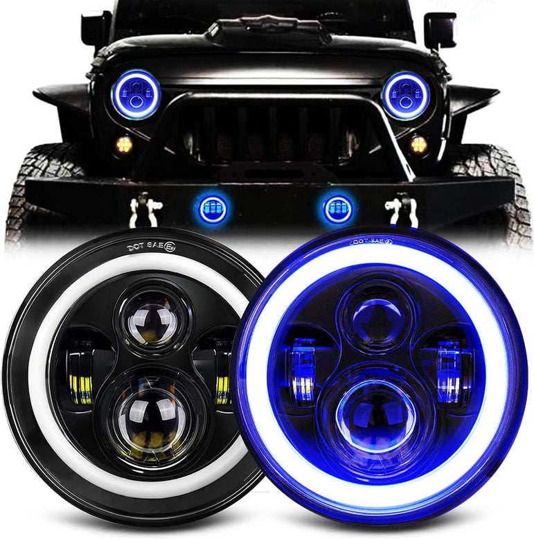 MGLLIGHT 7 Inch Round LED Headlights Halo Angel Eyes DRL Amber Turn Signal Lights H6024 High/Low Sealed Beam LED Headlights Compatible with Jeep Wrangler JK LJ CJ TJ with H4 H13 Adapter, 2PCS - JSI Racing 