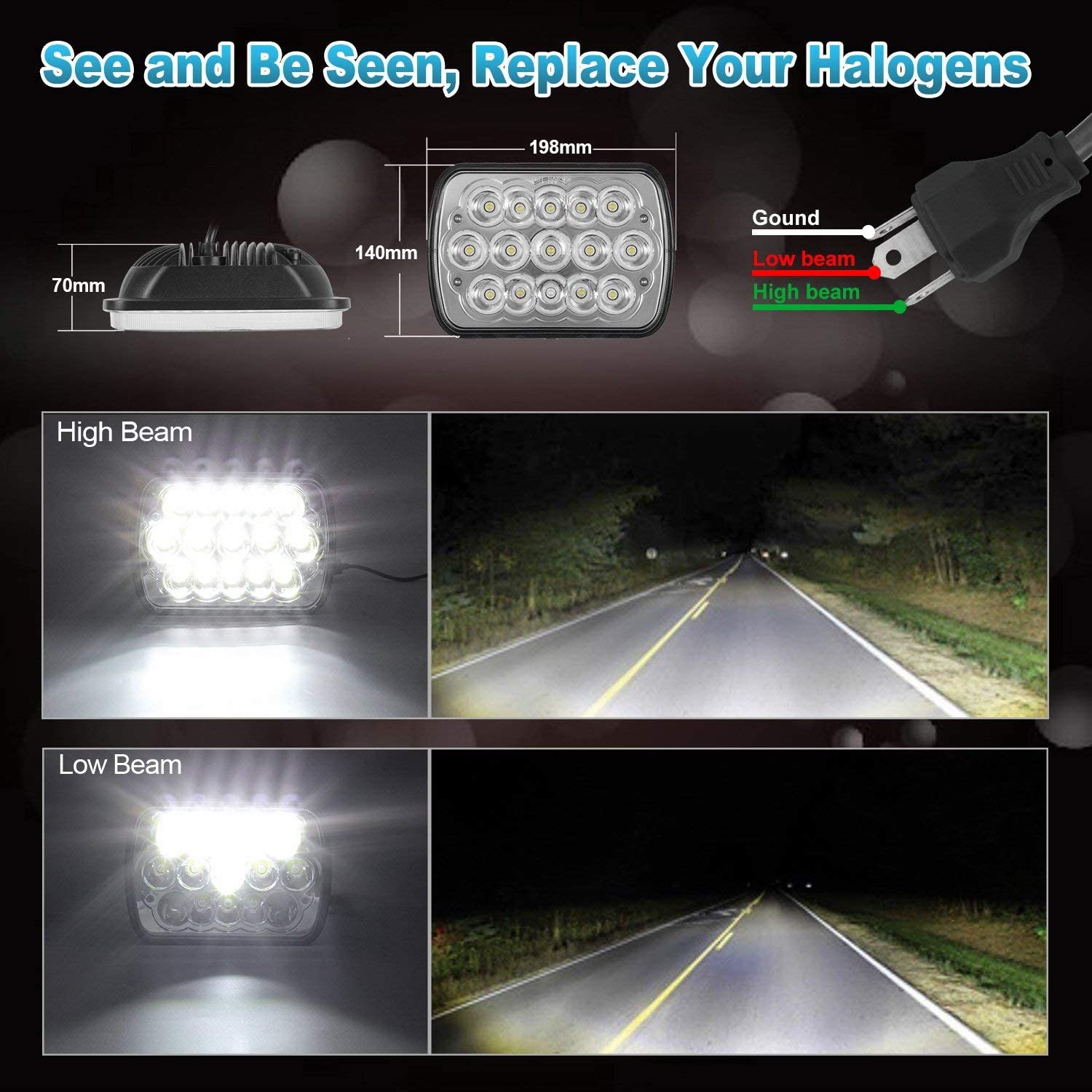 5x7 7x6 Rectangle Headlights - JSI Racing 