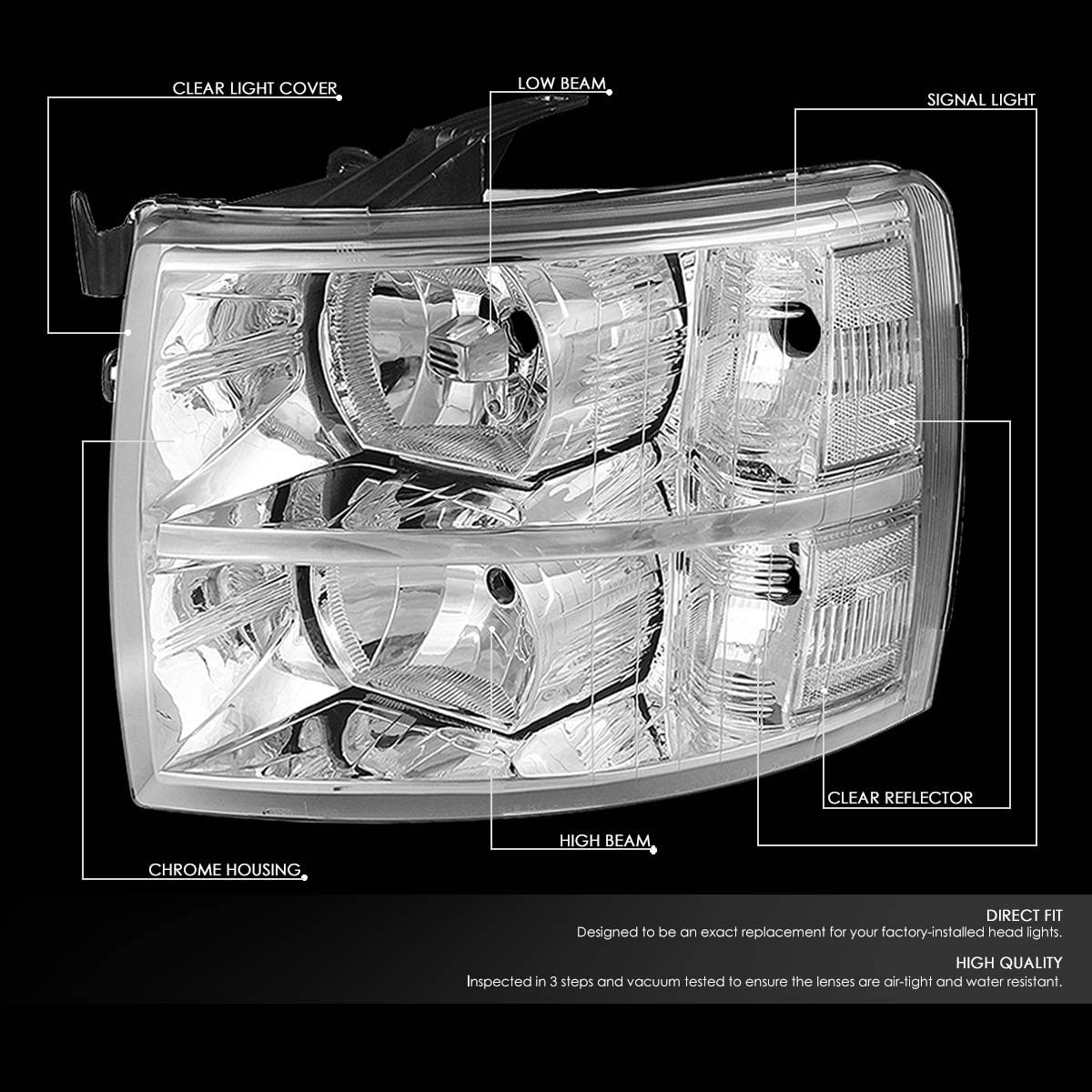Dna Motoring Hlohcsil07chcl1 Chrome Housing Headlights Compatible With 0713 Silverado 15002500 Hd 3500 1500 - JSI Racing 