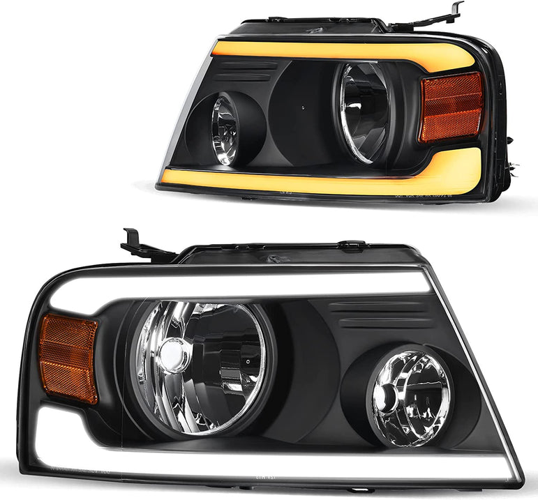 2004-2008 Ford F150 Switchback Turn Signal Headlights With Black Housing - JSI Racing 