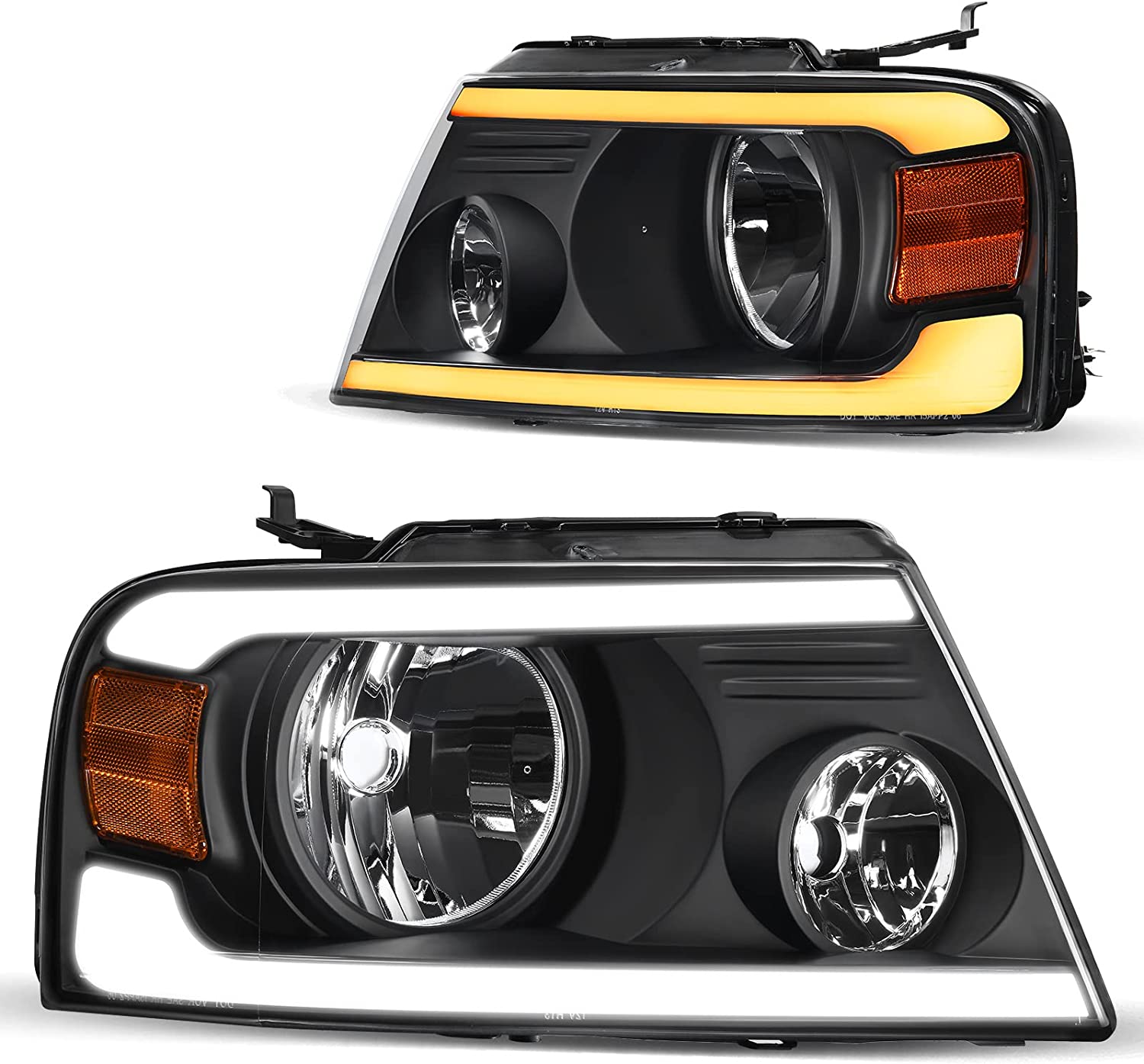 2004-2008 Ford F150 Switchback Turn Signal Headlights With Black Housing - JSI Racing 