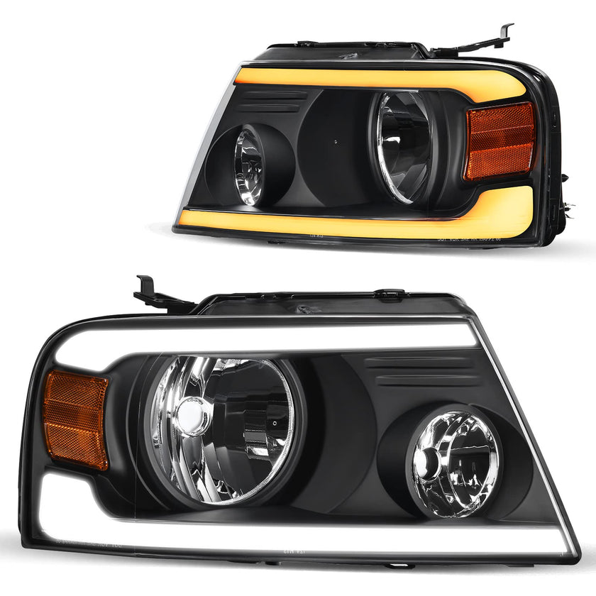 2004-2008 Ford F150 Switchback Turn Signal Headlights With Black Housing - JSI Racing 
