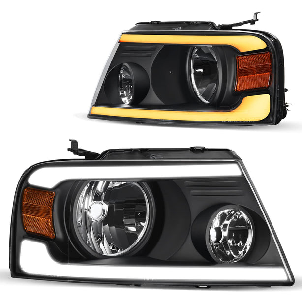2004-2008 Ford F150 Switchback Turn Signal Headlights With Black Housing - JSI Racing 
