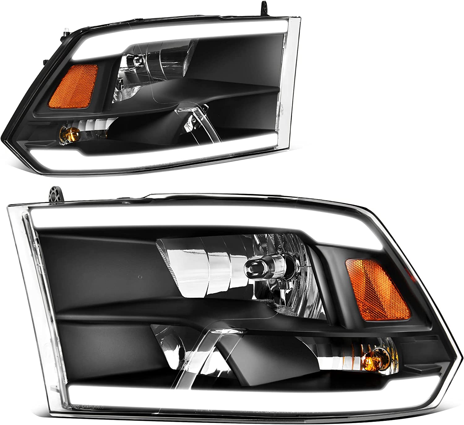 AUTOSAVER88: Montaje de faros delanteros compatible con Dodge Ram 4 puertas 1500 2500 3500, modelo 2009 a 2018. Faro de repuesto para Pickup. Color Negro. Lentes con carcasa transparente. - JSI Racing 