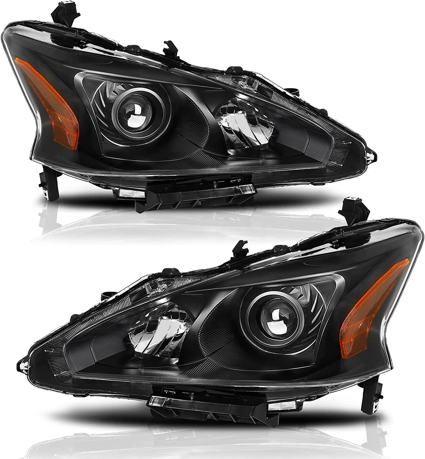 Alziria Headlight Assembly Compatible With 20132015 Nissan Altima Sslsv Only Fit 4door Chrome Housing Amber Reflector - JSI Racing 
