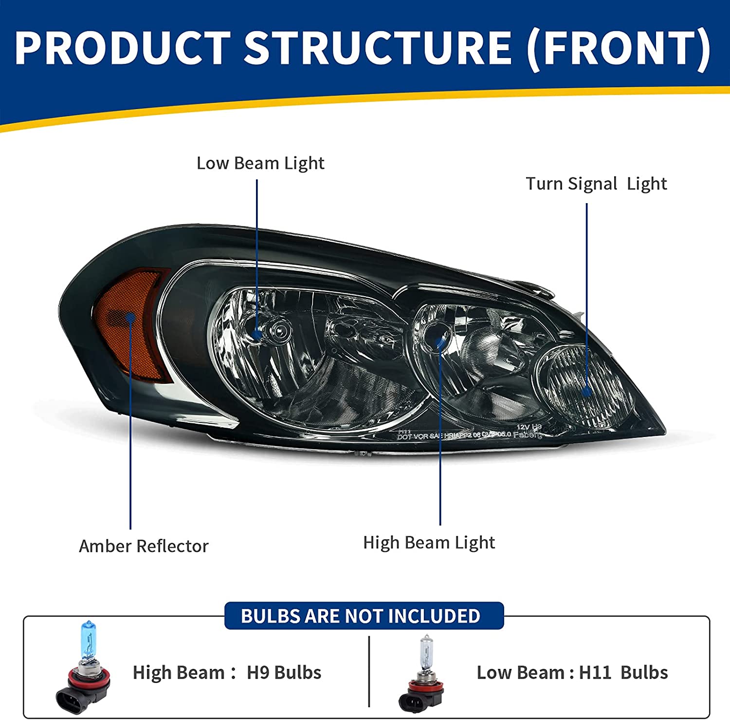 Autosaver88 Headlight Assembly Compatible With 20062013 Chevy Impala 06 07 Monte Carlo Replacement Headlamp Driving Light Chrome Housing Amber Reflector Clear Lens 25958359 25958360 A Black Smoke Oe - JSI Racing 