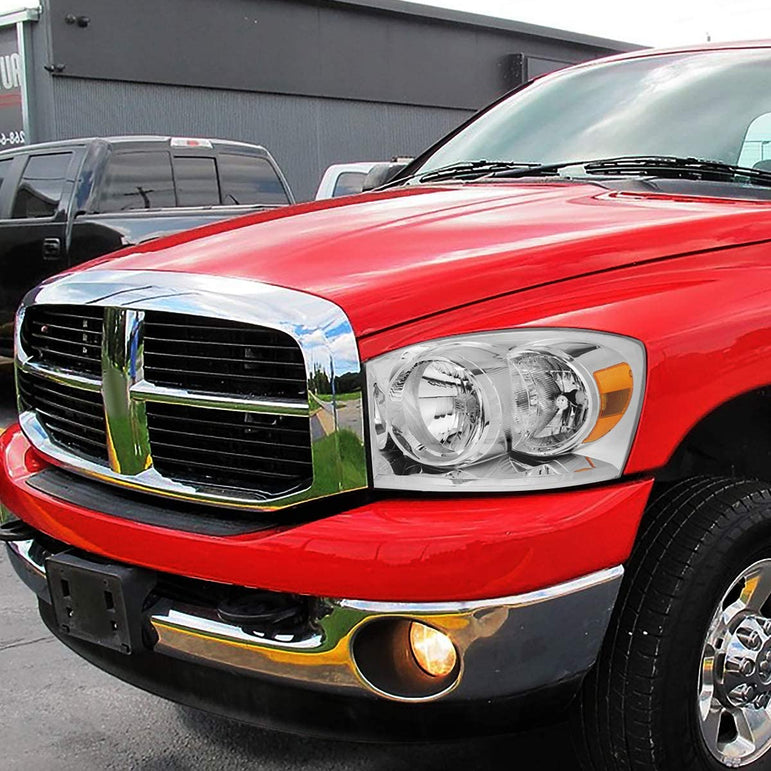 Auto Dynasty Factory Style Headlights Compatible With 0609 Dodge Ram 1500 2500 3500 Driver And Passenger Side Clear Lens Chrome Housing - JSI Racing 