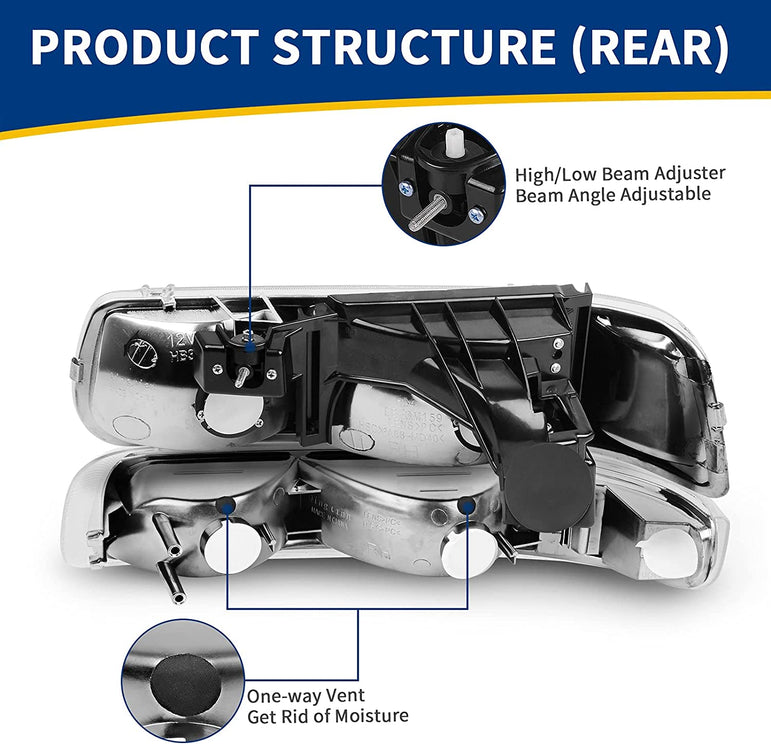 Autosaver88 Headlight Assembly Compatible With 19992002 Chevy Silverado 20002006 Tahoe Suburban Headlamp Bumper Lights Black Housing Reflector Chrome - JSI Racing 