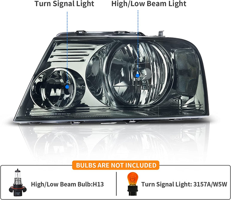 2004-2008 Ford F150 Headlights With Smoked Lens Chrome Housing Reflector - JSI Racing 