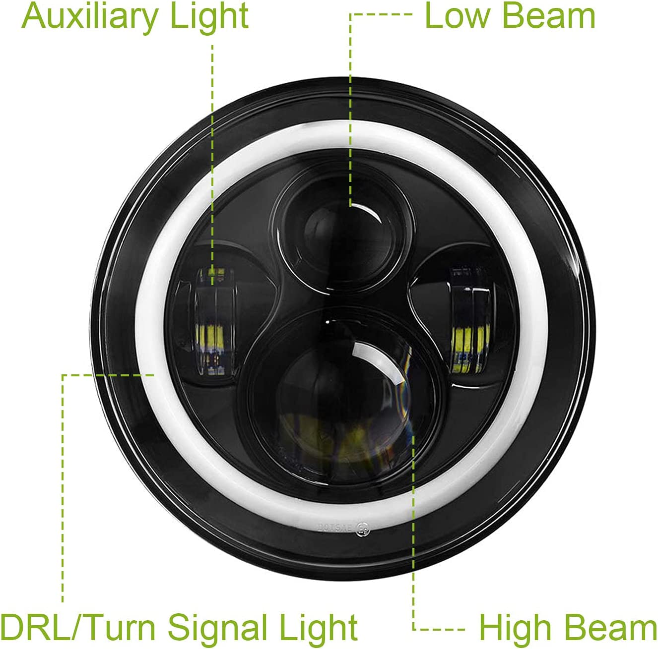 Moclever Round Halo LED Headlight 2pcs 7 Inch Headlights 6000 Lumens Offroad Light Angle Eyes Compatible With Jep Wrangler Tj Jk Cj H4 To H13 Adapter Plug And Play - JSI Racing 