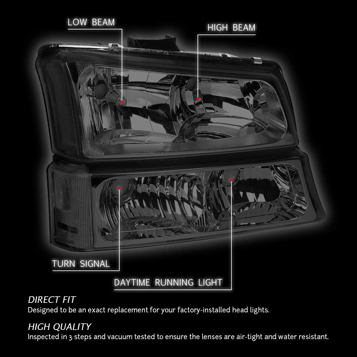 DNA Motoring, HL-OH-CS03-4P-SM-AM, Driver and Passenger Side Headlight Assembly. - JSI Racing 