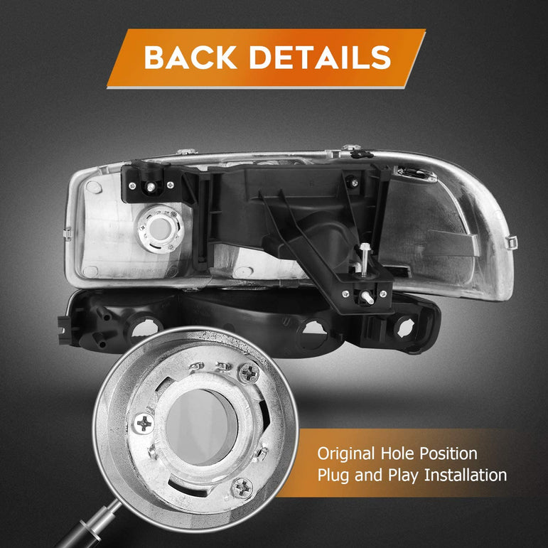 Lbrst Headlight Assembly For Gmc Sierra 1500 19992006 Classic 2007 Black Housing Reflector Clear Lens Driver And Passenger Side Headlamp - JSI Racing 