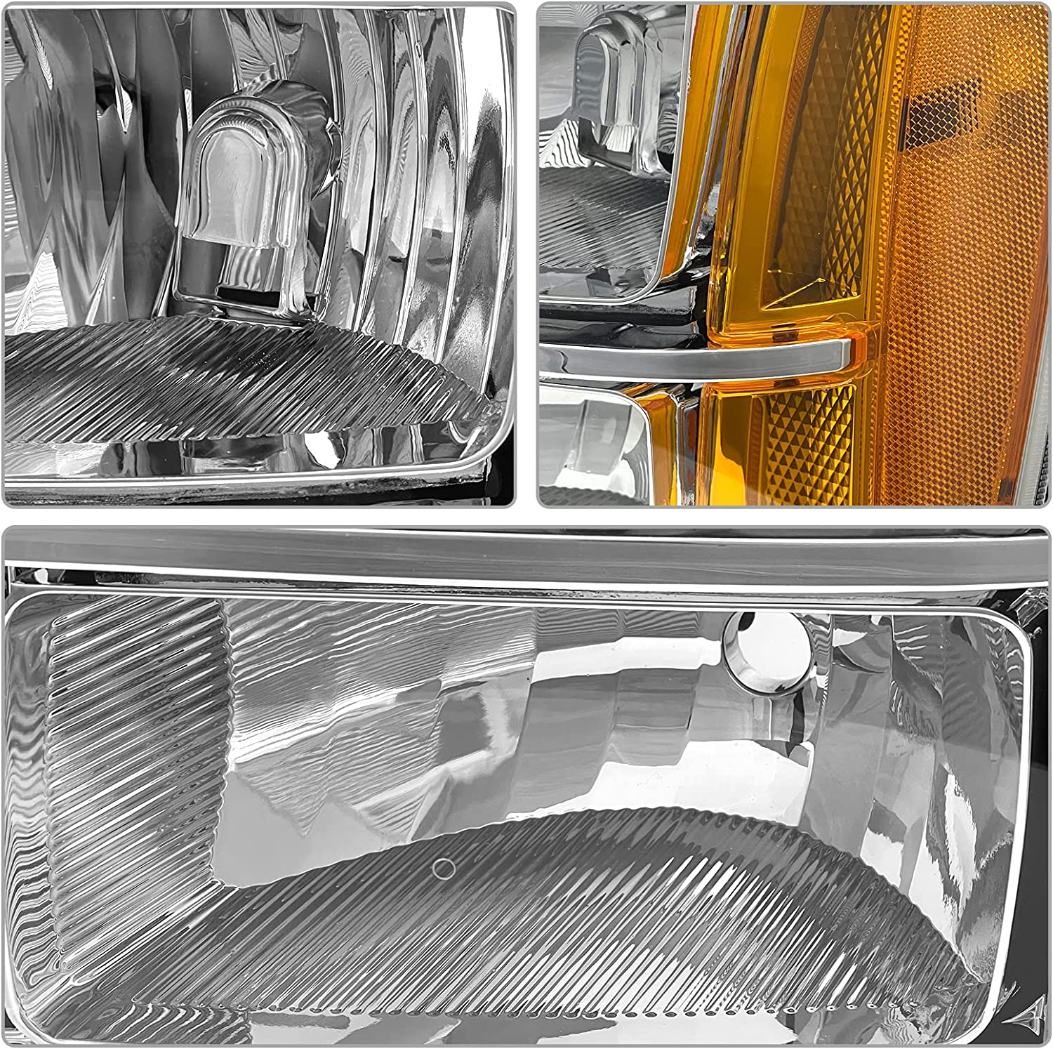 2007-2014 Sierra Headlight Assembly Compatible With Gmc 1500 0714 2500hd 3500hd Chrome Housing Amber Reflector Replacement Left And Right - JSI Racing 