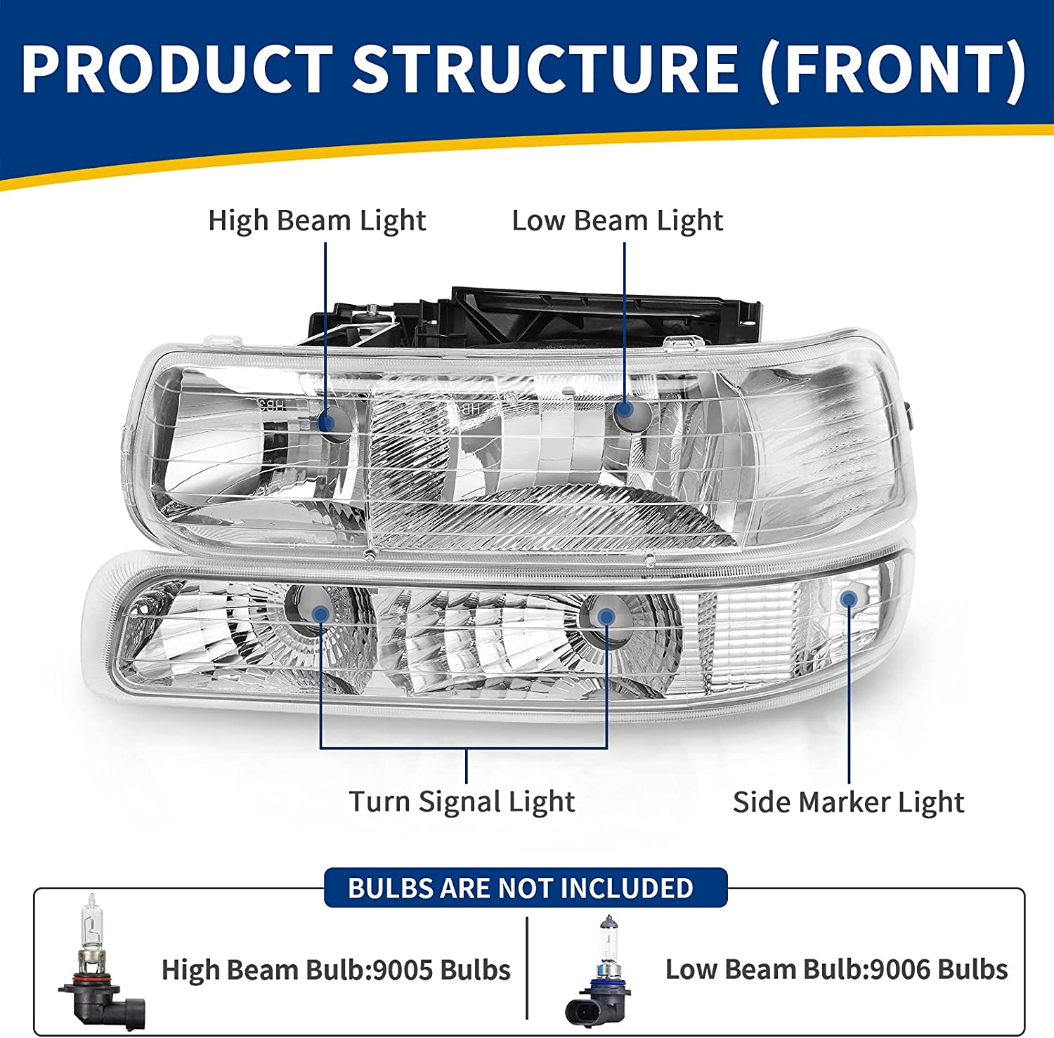 Autosaver88 Headlight Assembly Compatible With 19992002 Chevy Silverado 20002006 Tahoe Suburban Headlamp Bumper Lights Black Housing Reflector Chrome - JSI Racing 