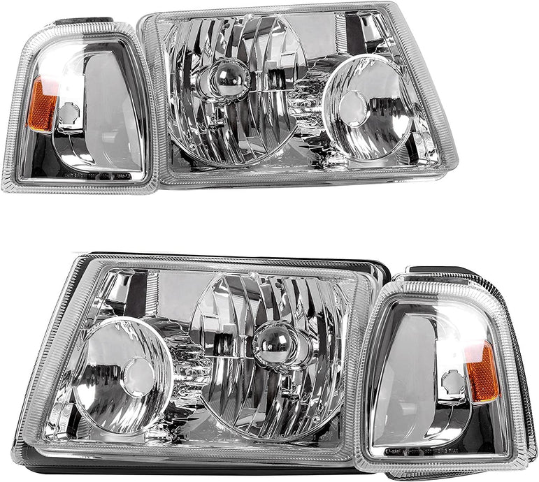 Autosaver88 LED Drl Headlight Assembly Compatible With 20012011 Ford Ranger Pair Headlights Wdaytime Running Light Chrome Housing Amber Reflector - JSI Racing 