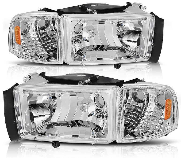 Autosaver88 Headlight Assembly Compatible With 1994 1996 1997 1998 1999 2000 2001 2002 Dodge Ram 15002002 Pickup 2500 3500 Black Housing Amber Reflector Corner Lights - JSI Racing 