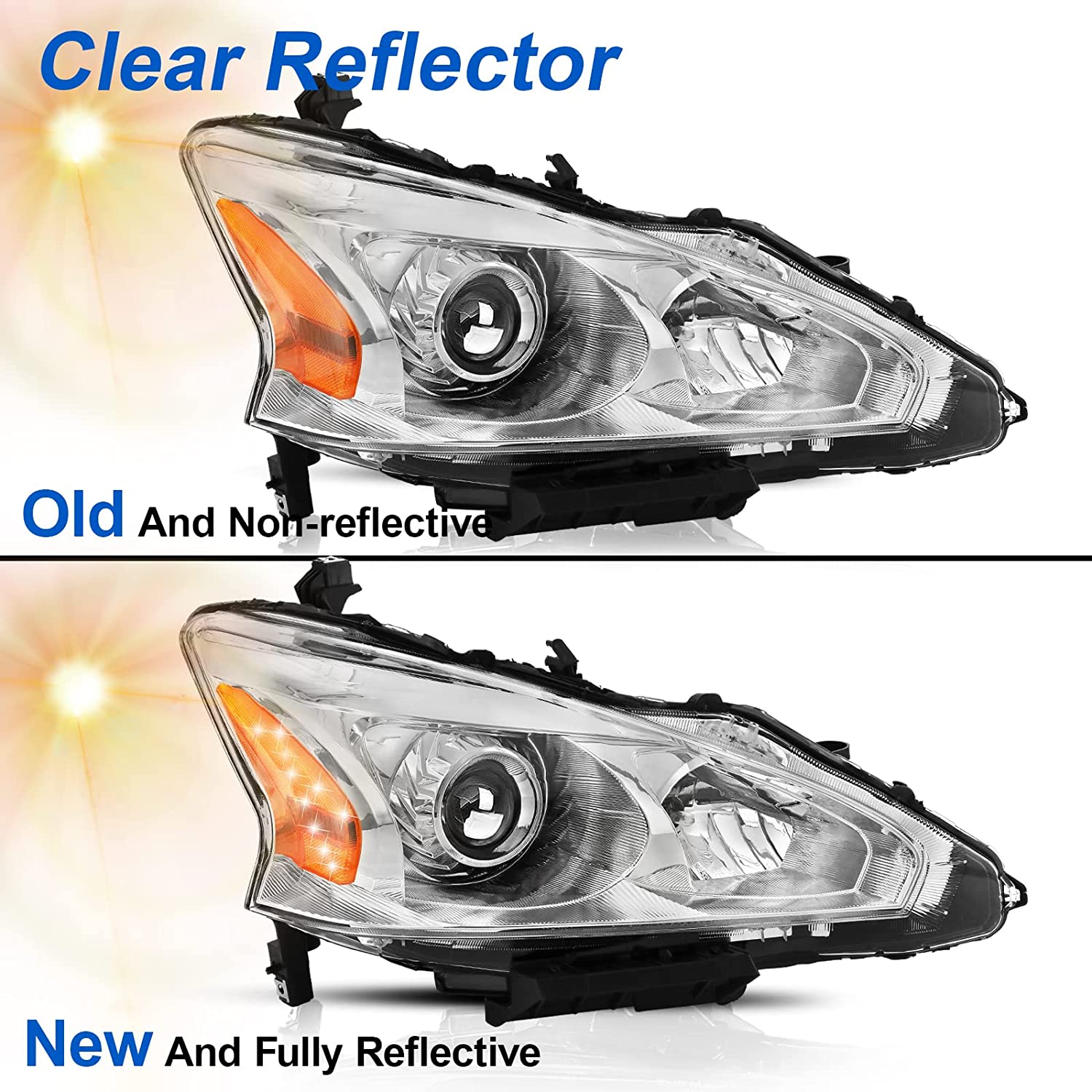 Alziria Headlight Assembly Compatible With 20132015 Nissan Altima Sslsv Only Fit 4door Chrome Housing Amber Reflector - JSI Racing 